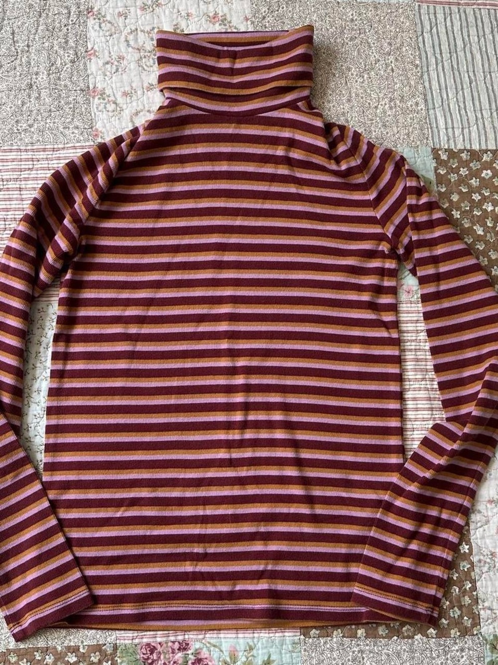 Madewell light cotton orange & pink striped fitted turtleneck sweater